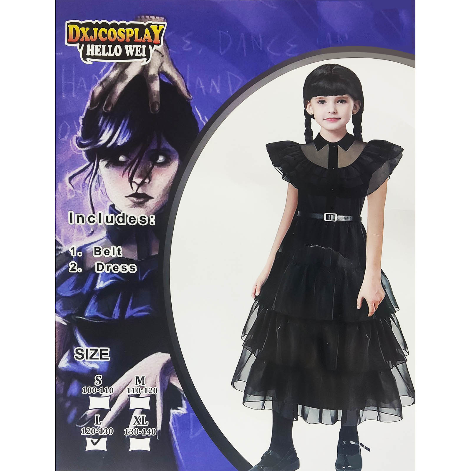 Adams Family, Wednesday Costume Black Dress Kid’s Halloween Costume