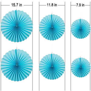 6-Pieces Set of Light Blue Hanging Paper Fans - Party Decoration - Image 3