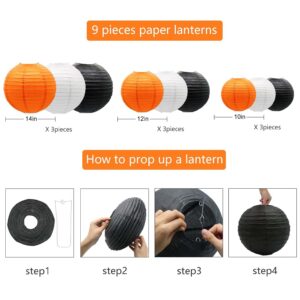 9-Pieces Set of 3 Colors Round Hanging Paper Lanterns - Halloween Party Decoration - Image 3