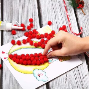30-Pieces 1.5cm Shiny Tinsel Pom Pom Balls DIY Arts and Crafts For Kids, Red - Image 4