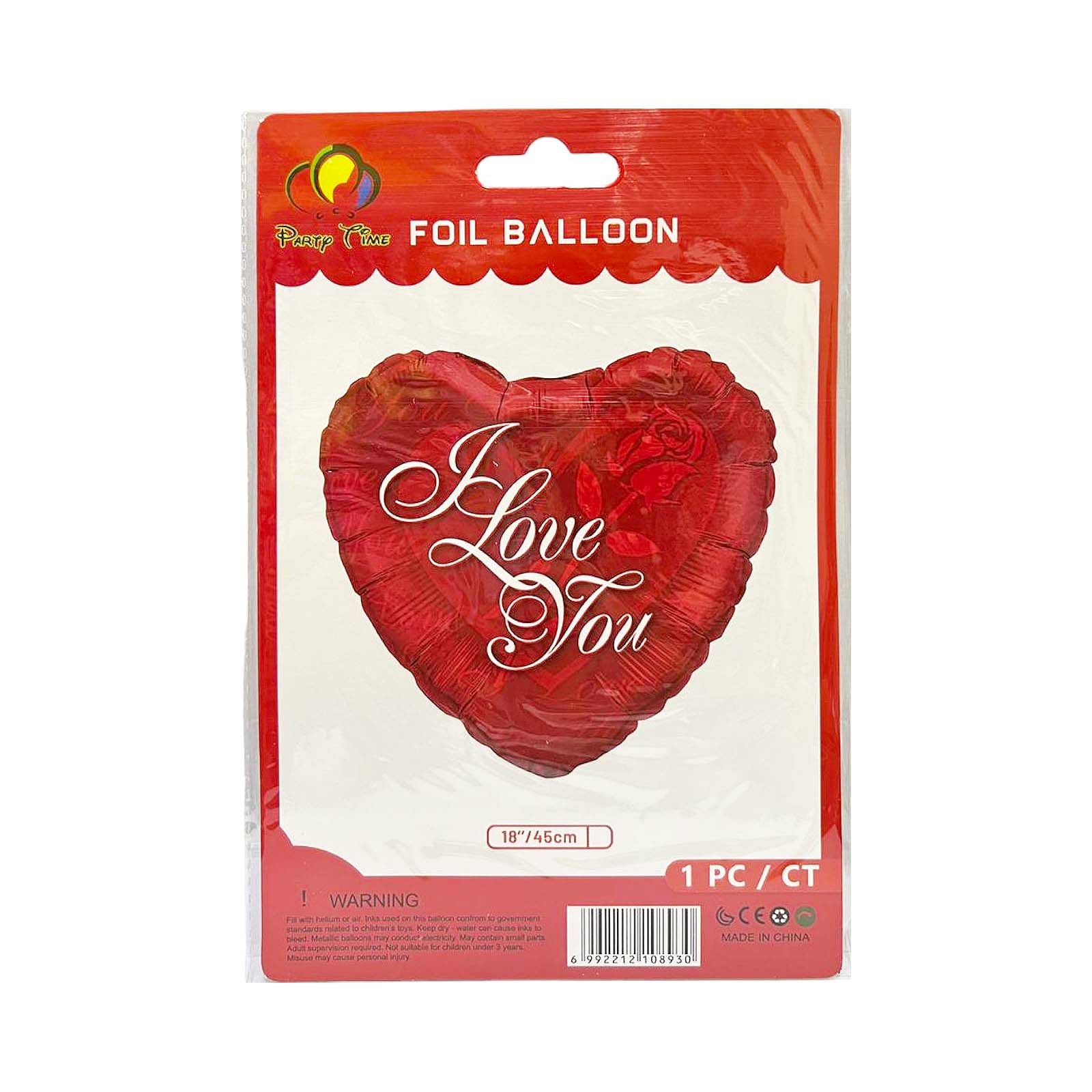 1 Piece 18inch I Love You Heart Foil Balloon, Red – Party Time Dubai