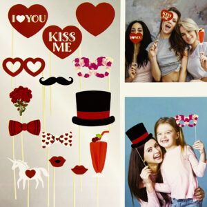 14 Pieces of Valentine's Day Party Photo Props & Favors Party Supplies - Image 3