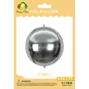 3pcs 10" 4D Sphere Orbz Foil Balloon - Silver - Image 3