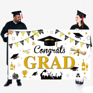 1pc 180x110cm Congrats Grad Graduation Poster, White - Image 3