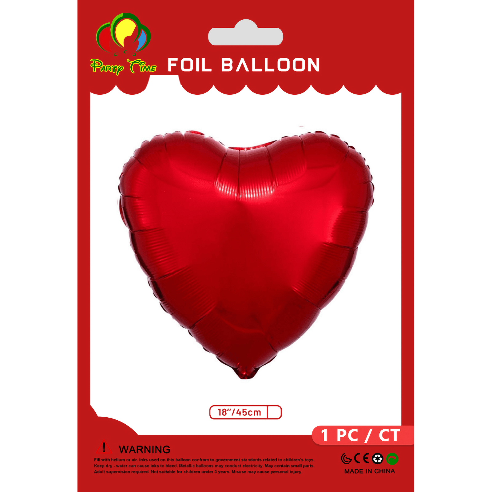 1pc 18″ Shiny Heart Foil Balloon, Red – Party Time Dubai