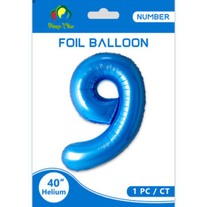 40" Number 9 Foil Balloon, Blue - Image 1
