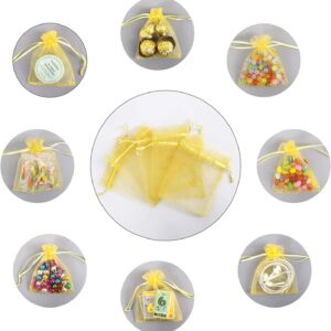 100pcs 9x12cm Organza Bags with Drawstrings, Yellow - Party Favor Bags & Give Away Bags - Image 4