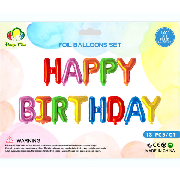 PARTY TIME CARD - 16IN HBD MIX RAINBOW