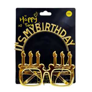 2pcs Set of Gold Happy Birthday Headband & Eyeglasses Set – Party Accessories - Image 1
