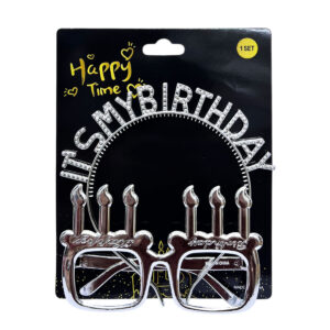 2pcs Set of Silver Happy Birthday Headband & Eyeglasses Set – Party Accessories - Image 1