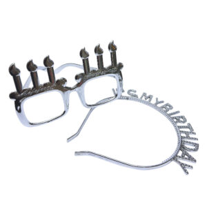 2pcs Set of Silver Happy Birthday Headband & Eyeglasses Set – Party Accessories - Image 2