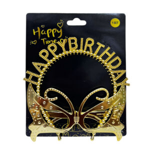 2pcs Set of Gold Happy Birthday Headband & Eyeglasses Set – Party Accessories - Image 1