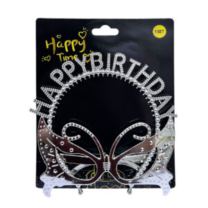 2pcs Set of Silver Happy Birthday Headband & Eyeglasses Set – Party Accessories - Image 1