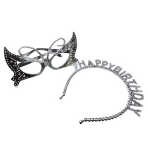 2pcs Set of Silver Happy Birthday Headband & Eyeglasses Set – Party Accessories - Image 2