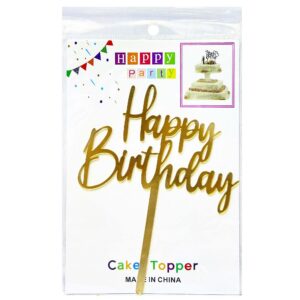 1pc Cursive Happy Birthday Cake Topper, Gold - Image 1