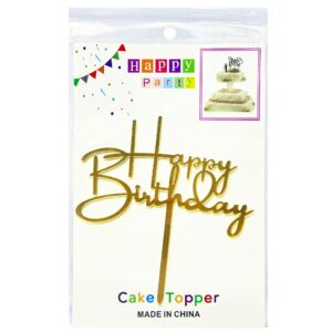 1pc Cursive Happy Birthday Cake Topper, Gold - Image 1
