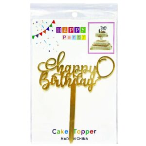 1pc Cursive Happy Birthday Cake Topper, Gold - Image 1