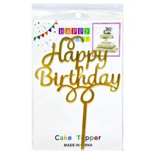 1pc Cursive Happy Birthday Cake Topper, Gold - Image 1